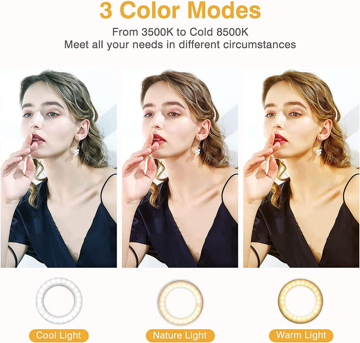 Clip-On Ring Light with 60 LEDs, Rechargeable Selfie Light for Phone, Laptop & Tablet