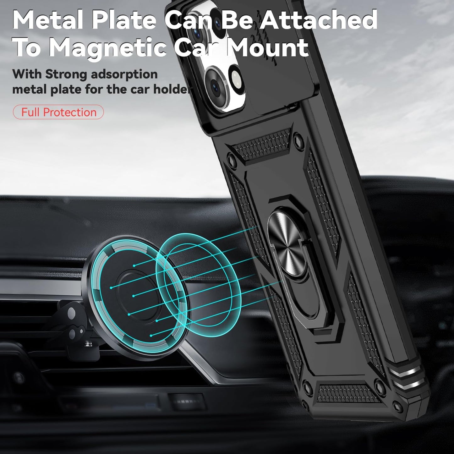 for Motorola Moto G 2025 / Moto G 2026 / Moto G Play 2026 Case, with Slide Camera Cover HD Screen Protector [Military Grade 16ft. Drop Tested] Ring Holder Kickstand Protective Phone Case, Black