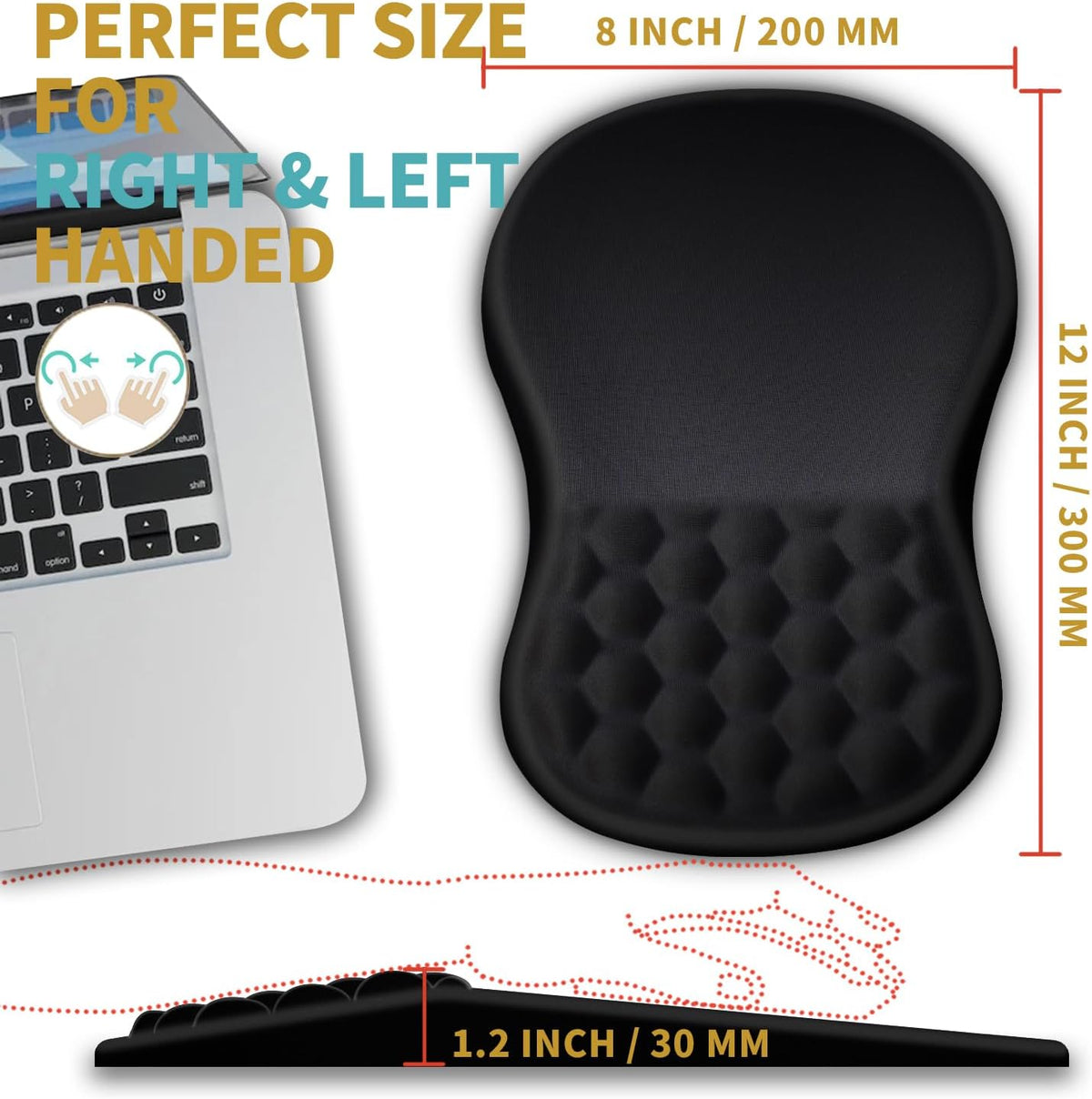 Hokafenle Ergonomic Mouse Pad with Wrist Support & Massage Design – Memory Foam Gel, Non-Slip PU Base, Smooth Surface for Office & Gaming (12×8 in, Black)