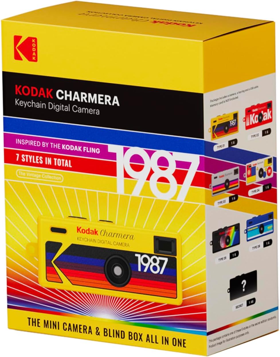 KODAK CHARMERA Keychain Digital Camera Blind Box Single Box (1PC),Mini Camera,Digicam,Video Recording,Bag Charm,Film Simulation Presets,1.6 Megapixels,Micro SD Card Slot,for Beginners Teens and Adults