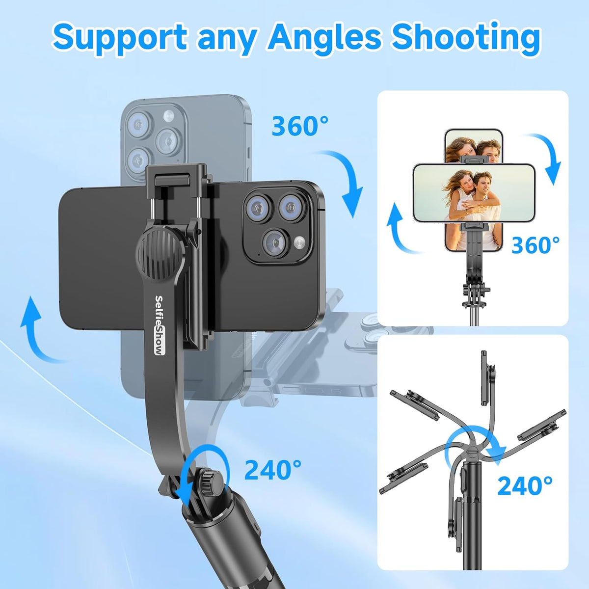 SelfieShow Extendable Selfie Stick Tripod – Wireless Remote, Portable & Lightweight for iPhone & Samsung