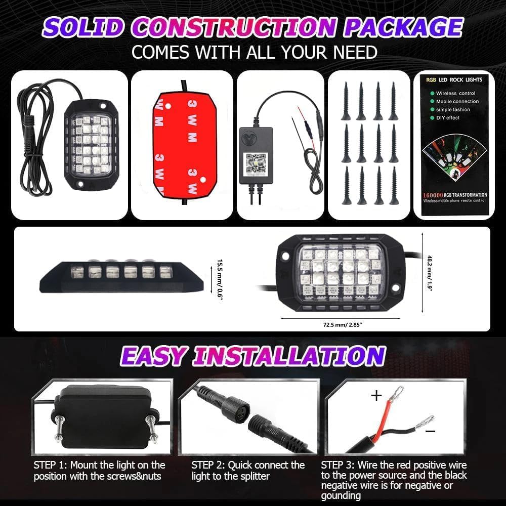 Rock Lights for Trucks, 10 Pods RGB LED Rock Lights with APP/Remote Control & Music Mode, High Bright Multilcolor Waterproof IP68 Rock Neon Light Kits for Pickup Off Road RZR SUV ATV UTV Car