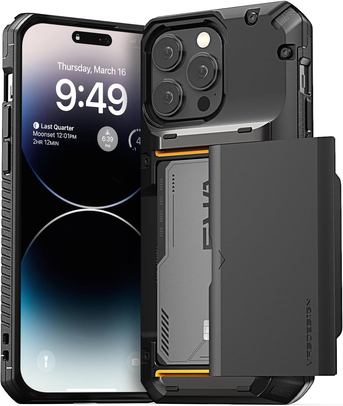 VRS DESIGN Damda Glide Pro Phone Case for iPhone 14 Pro Max, Sturdy Semi Auto Wallet [4 Cards] Case with Card Slot Holder, Compatible for iPhone 14 Pro Max Case (2022) Matte Black