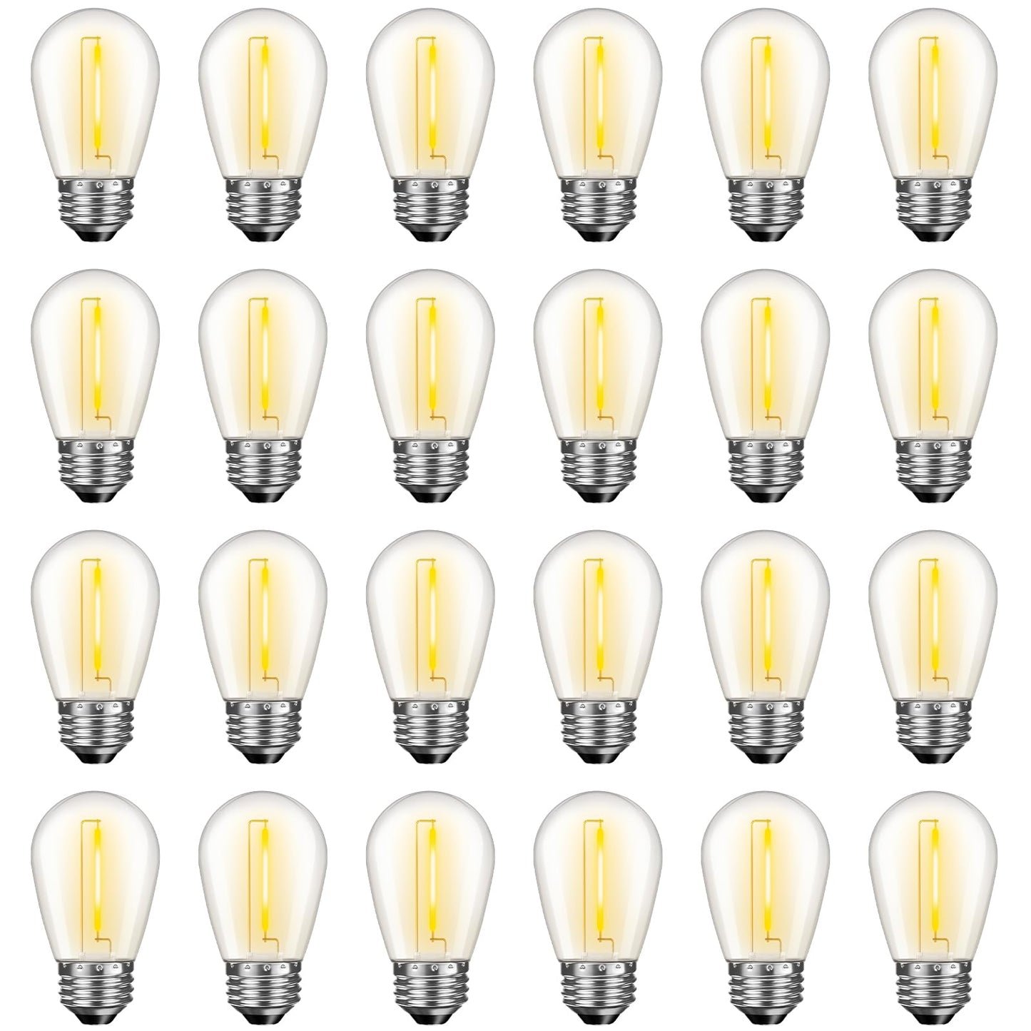 24 Pack S14 LED String Light Bulbs – 1W Dimmable Waterproof Edison Bulbs, E26 Base, 2200K Warm White