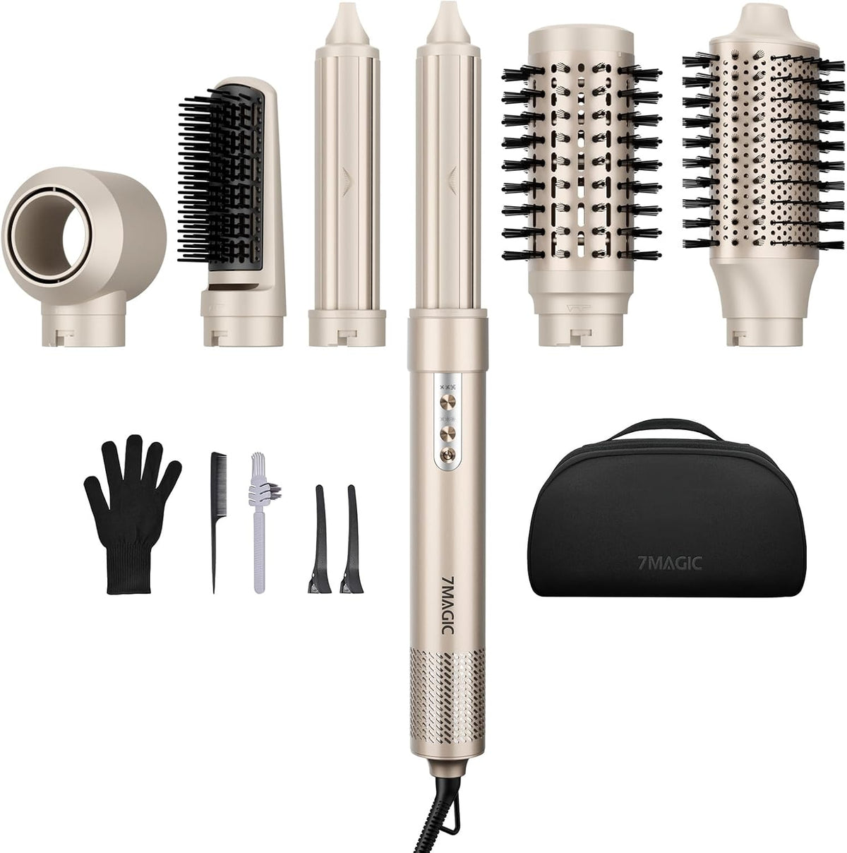 7MAGIC 6 in 1 Multi Hair Styler Dryer Brush, 110,000 RPM High-Speed, Negative Ionic, Fast Drying for Professional Blow Dry, Curling, Volumizing (Gold)