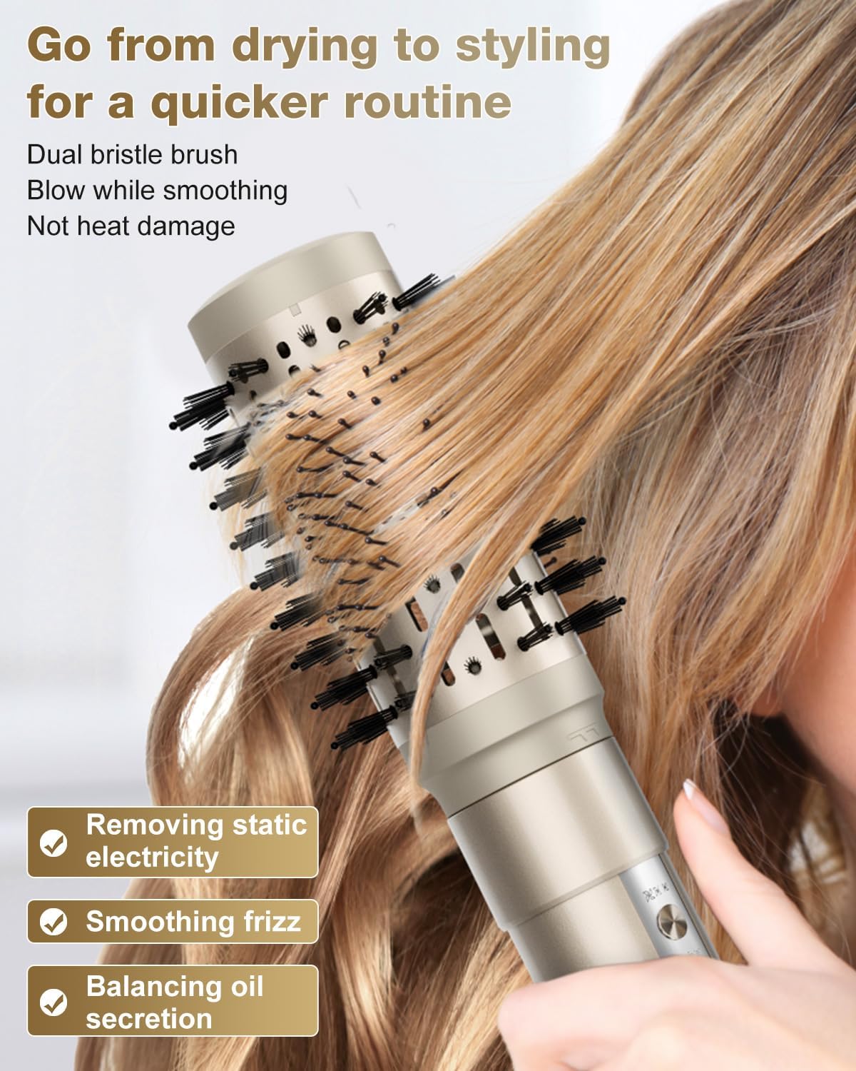 7MAGIC 6 in 1 Multi Hair Styler Dryer Brush, 110,000 RPM High-Speed, Negative Ionic, Fast Drying for Professional Blow Dry, Curling, Volumizing (Gold)