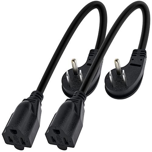 8 Inch Short Power Extension Cord 2Pack, 45-Degree Low Profile Flat Plug 3-Prong Male
