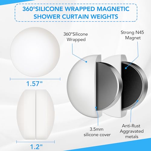 8 Pcs Shower Curtain Weights, Silicone Wrapped Heavy Duty Shower Curtain Magnets, Curtain Weights Heavy Outdoor
