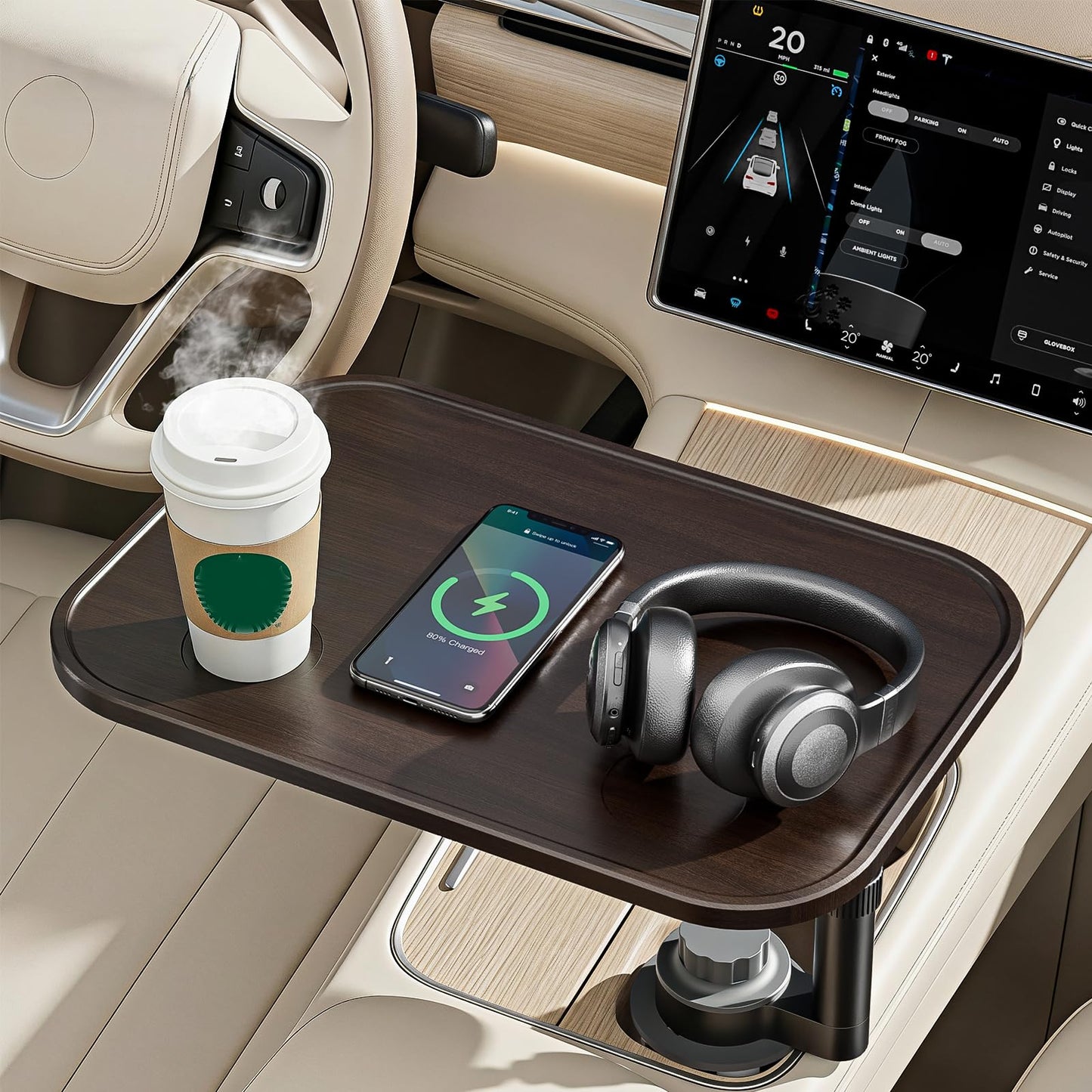Car Desk for Laptop, Car Table & Car Tray with 360° Rotating Cup Holder, Adjustable Height Car Food Tray, As Car Table Tray or Car Seat Tray, Compatible with Tesla Model 3/Y/S, Ford / Most Vehicles