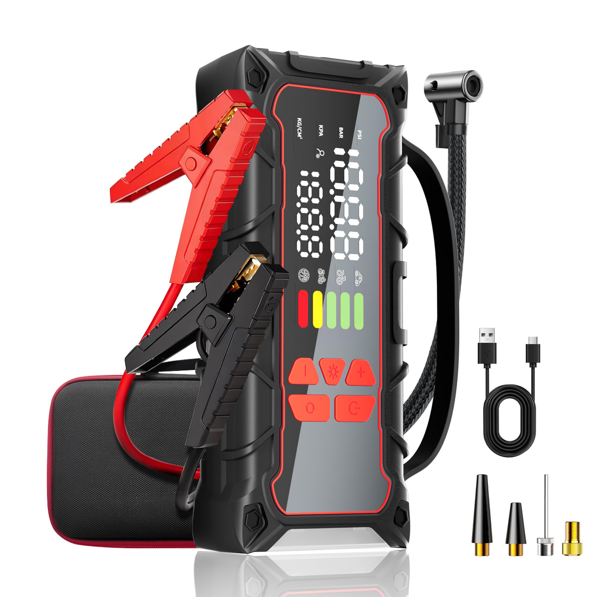 5000A Car Battery Jump Starter with Air Compressor 160PSI, Car Battery Charger 7.0L Gas/6.0L Diesel, Jumper Box for Car Battery with Tire Inflator & Power Bank& Jumper Cables, Father's Day