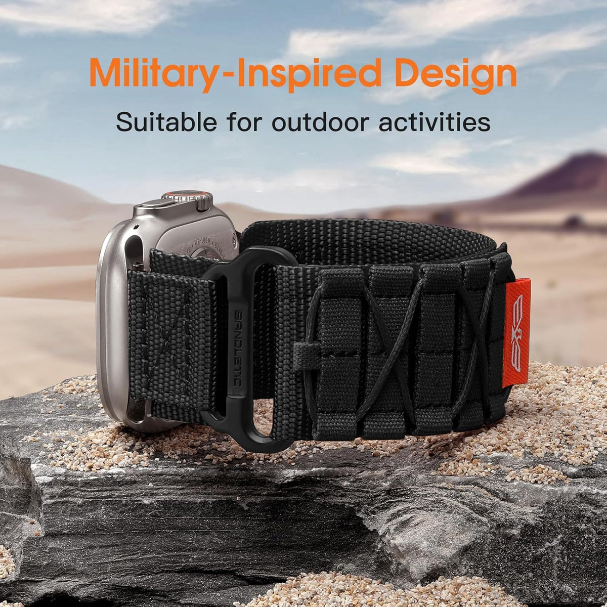 Bandletic Nylon Bands Compatible with Apple Watch Ultra 3/Ultra 2 Band 49mm for Men 46mm 45mm 44mm 42mm(Series 3), Rugged Tactical Sport Strap for iWatch Series 11 10 9 8 7 6 5 4 SE 3 2 1, L-Black