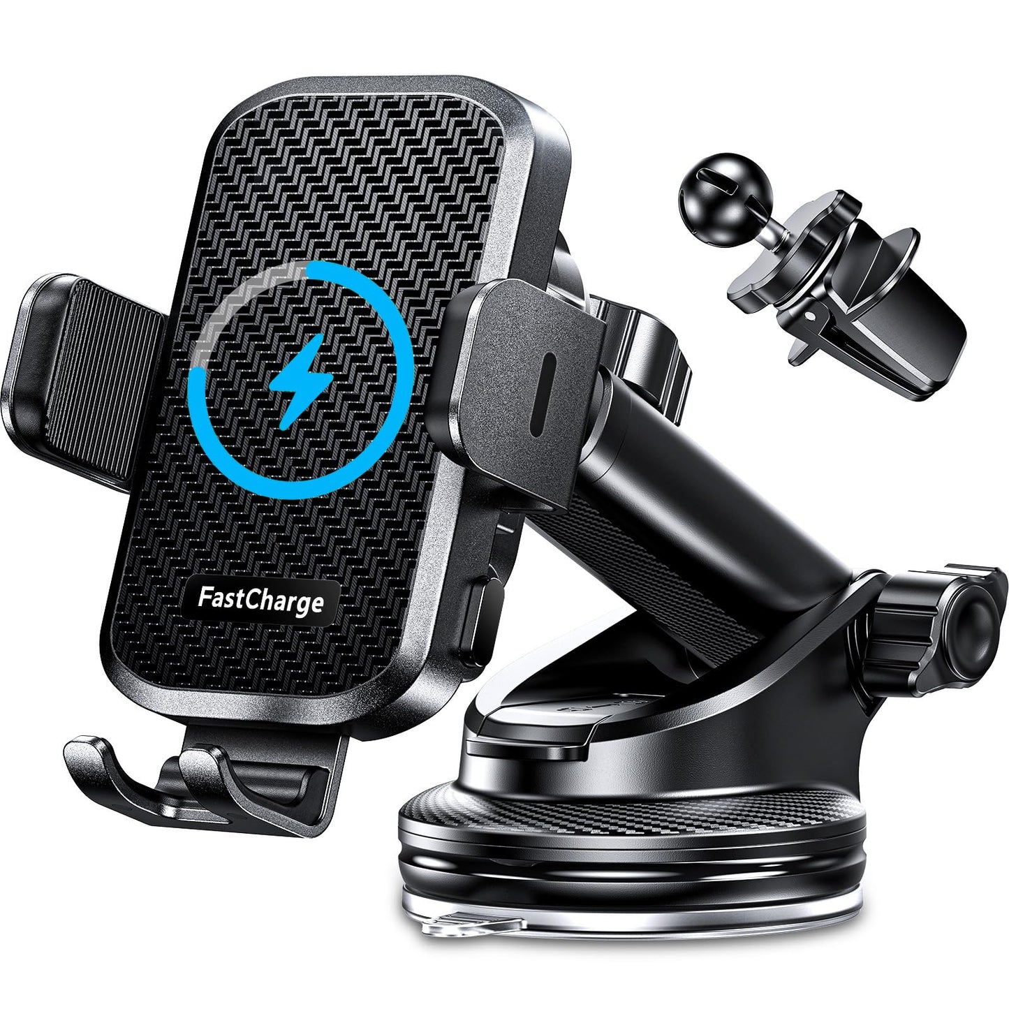 Wireless Car Charger with Phone Holder Mount, 15W Fast Charging Auto Clamping Phone Holders for You Car Windshield Dashboard Air Vent Accessories for iPhone, Samsung Galaxy, Google, etc