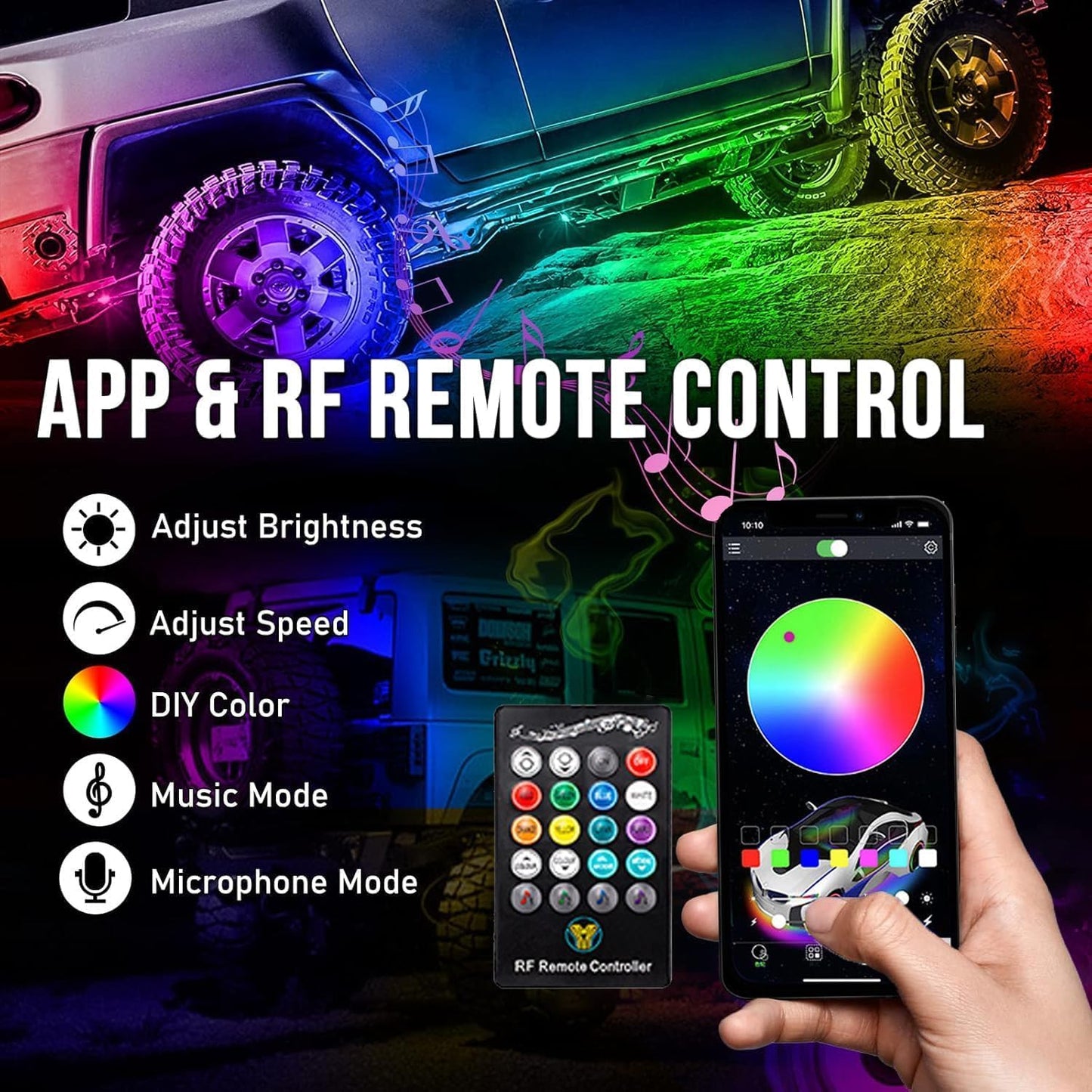 Rock Lights for Trucks, 10 Pods RGB LED Rock Lights with APP/Remote Control & Music Mode, High Bright Multilcolor Waterproof IP68 Rock Neon Light Kits for Pickup Off Road RZR SUV ATV UTV Car