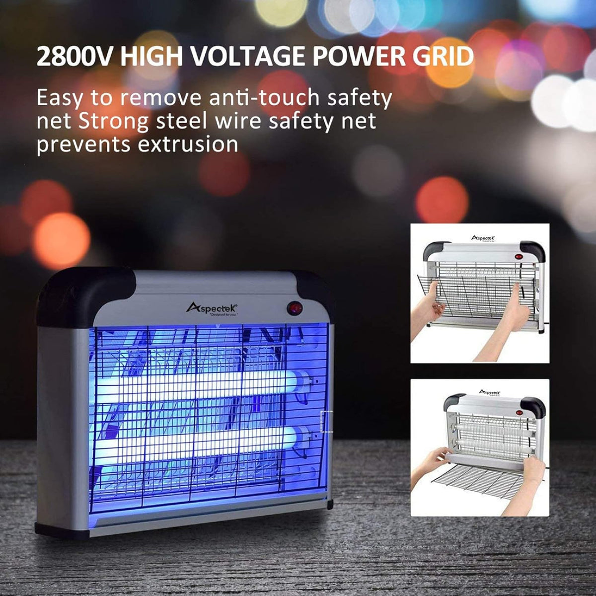 ASPECTEK Insect Killer, Bug Zapper, Powerful 20W Electronic Indoor Fly Zapper for Mosquito, Fungus Gnat, Asian Beetle, Moth, Flying Pests - Indoor Use, Includes 2-Pack Replacement Bulbs
