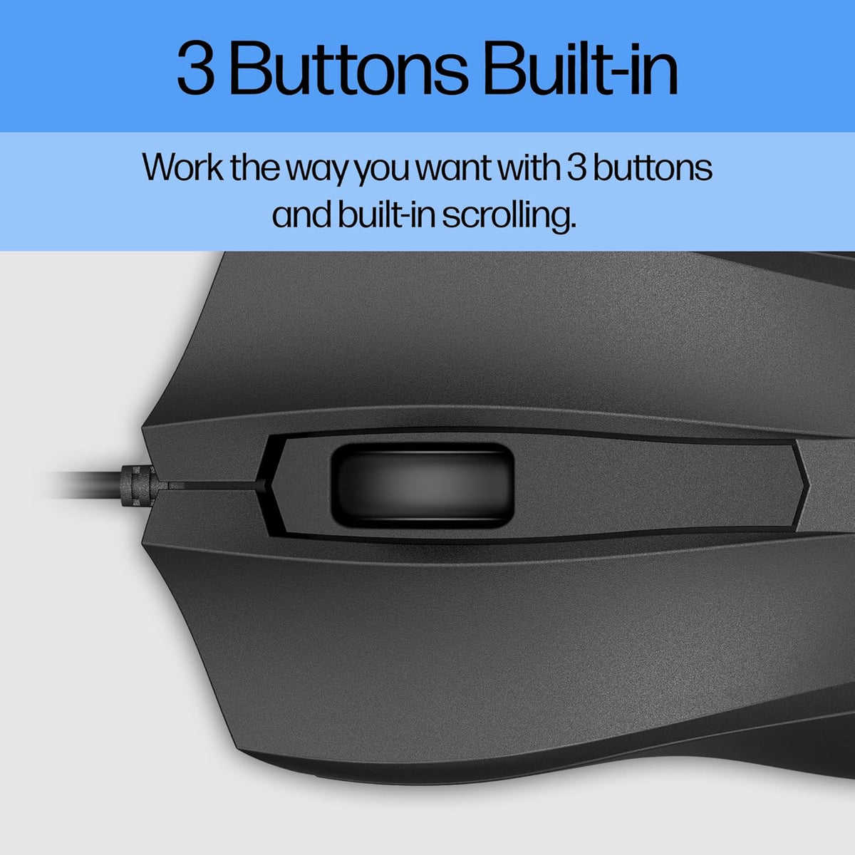 HP Wired Mouse 100 - Precise Optical Sensor with 1600 DPI - Easy USB Connection - Ambidextrous Design - 3 Button Control & Built-in Scrolling - Multi-OS Compatible (6VY96AA#ABL)