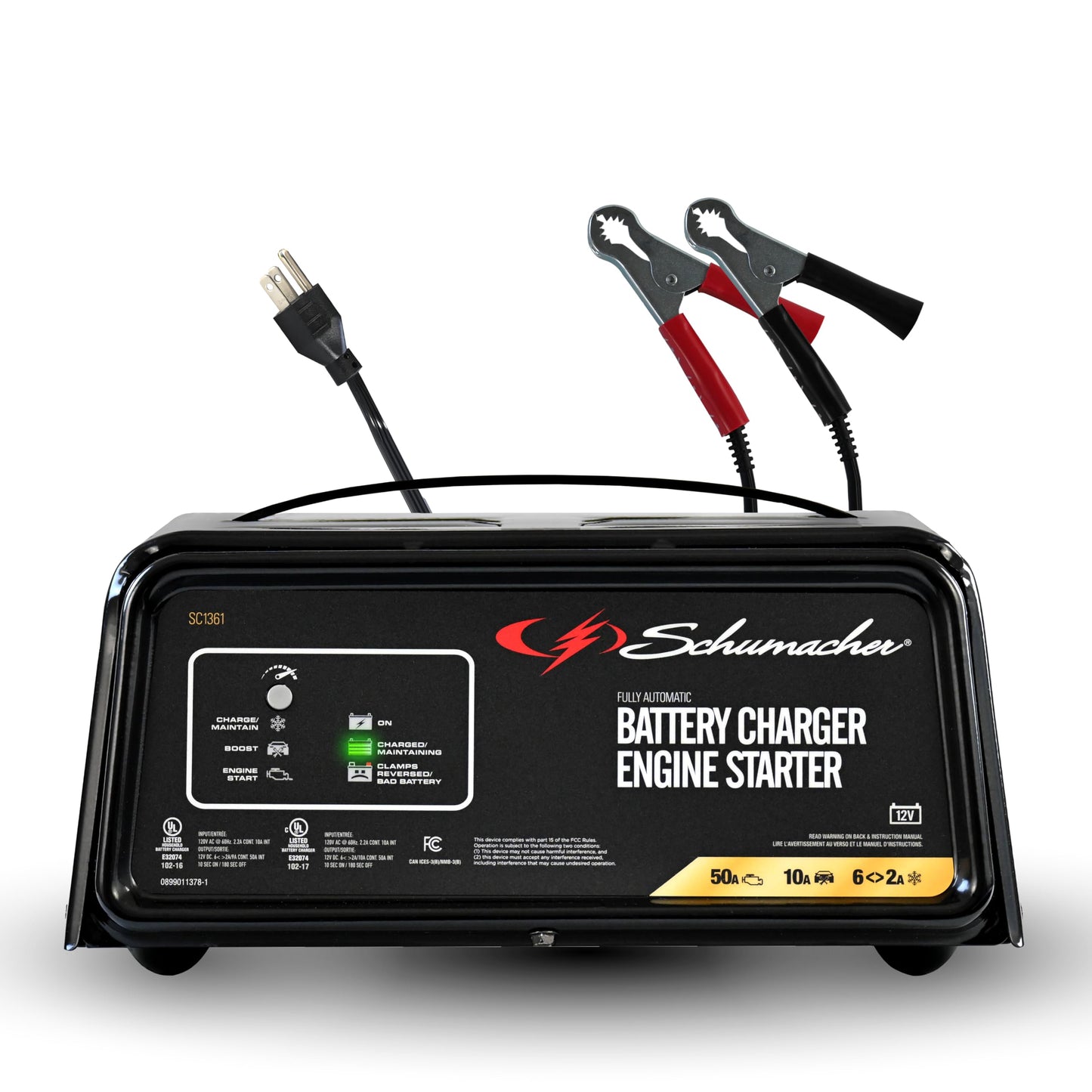 Schumacher Electric 50A 12V Car Battery Charger, Engine Starter & Maintainer - Fully Automatic Battery Charger for Cars, Trucks & RVs - 6A Charge/ 2A Maintain & 10A Boost Modes - SC1361