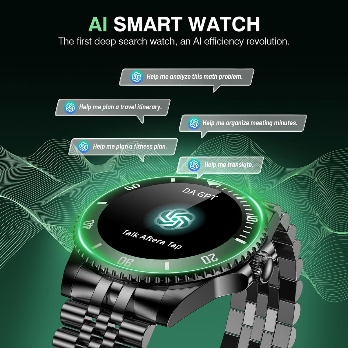 2025 DA GPT Smart Watch with Bluetooth Call,1.19-inch AMOLED Display, 24/7 Heart Rate, Blood Oxygen, Blood Pressure, Sleep Monitor, 107 Sports Fitness Tracker, Compatible Android and iOS Black Green