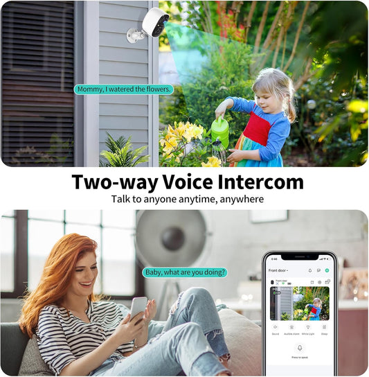 Security Cameras Wireless Outdoor,2K Indoor WiFi Wireless Cameras,Outside Battery Powered Cameras for Home Security,AI Motion Detection,Color Night Vision,Spotlight,Siren Alarm,SD/Cloud Storage,2Pack