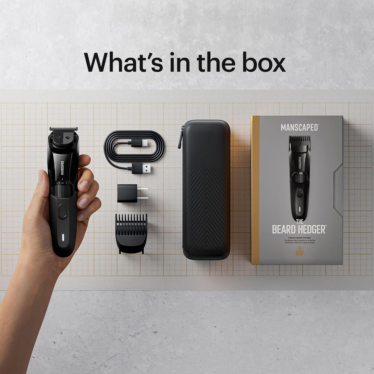 MANSCAPED The Beard Hedger Men's Premium Beard Trimmer, 20 Length Adjustable Blade Wheel, Stainless Steel T-Blade for Precision Facial Hair Trimming, Cordless Waterproof Wet/Dry Clipper
