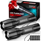 WdtPro LED Flashlight High Lumens SR2000 Pro, 2 Pack Brighter Tactical Flashlights with 5 Modes & Zoomable, Powerful Mini Flash Light for Emergency, Camping, Hiking (Black)