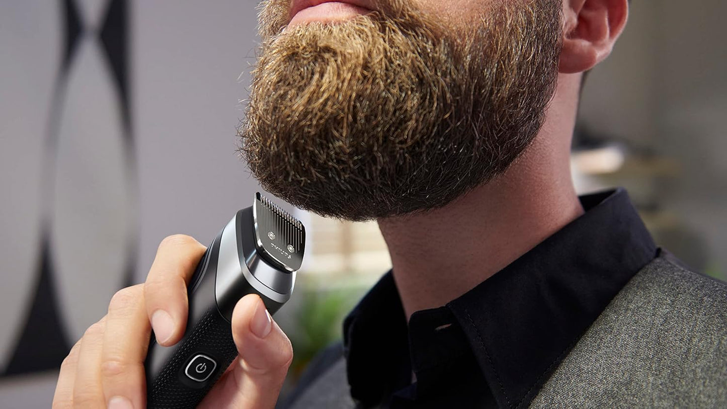 Philips Norelco Multigroom 5000 Series, All-in-One Trimmer and Hair Clipper, 18-Piece Men's Grooming Kit for Beard, Face, Hair, Body and Intimate Areas, No Blade Oil Needed, Model MG5910/49