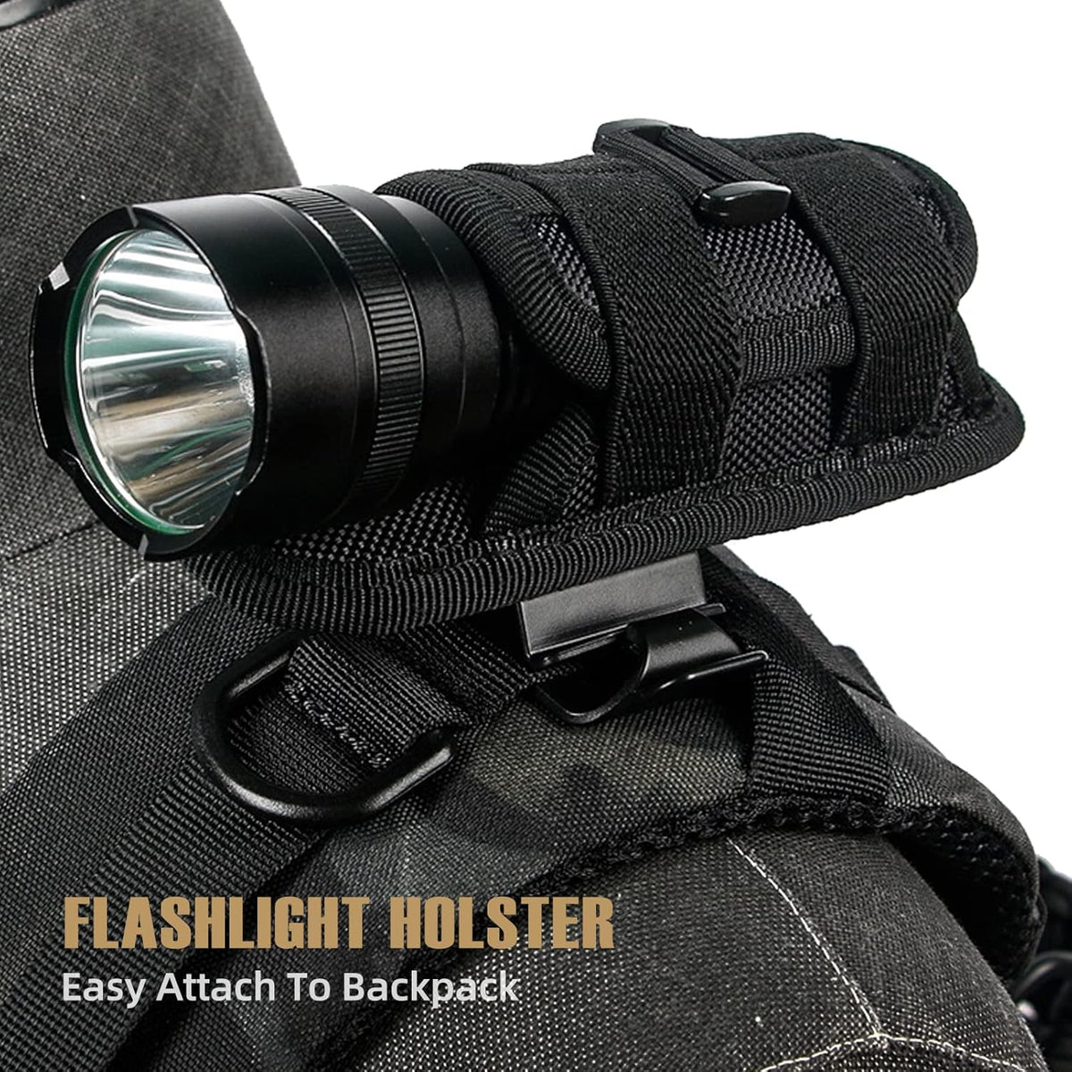 LIVANS Tactical Flashlight Pouch Holster, Rotatable Flashlight Holder Belt Clip Tactical Torch Carry Case with 360 Degree Carabiner Reel Clip
