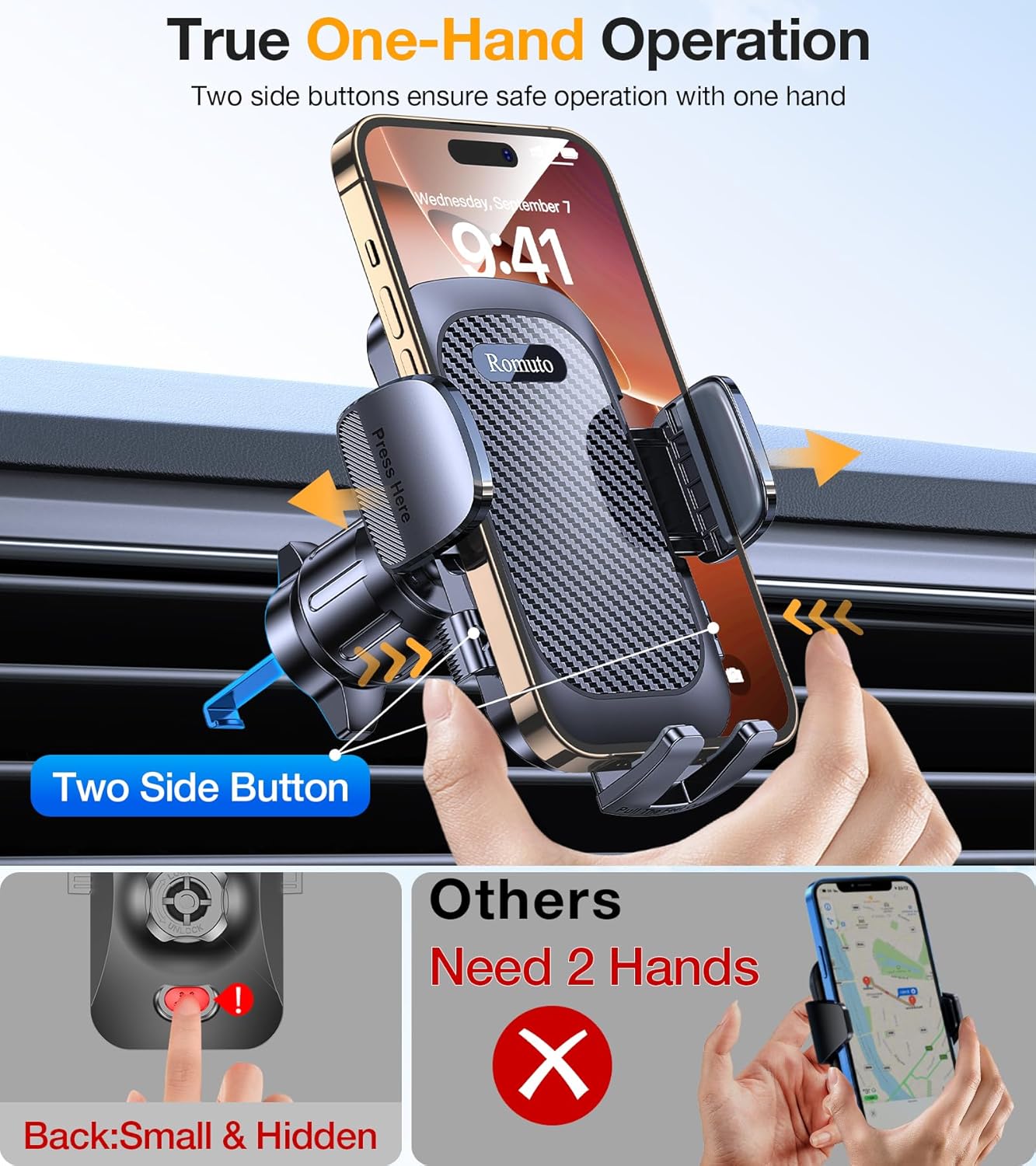 Romuto Phone Holders for Your Car Phone Holder Mount【Super Suction】 Cell Phone Mount for Car Accessories for Women Men Dashboard/Windshield/Vent Truck Stand Camera Mounts for iPhone Samsung