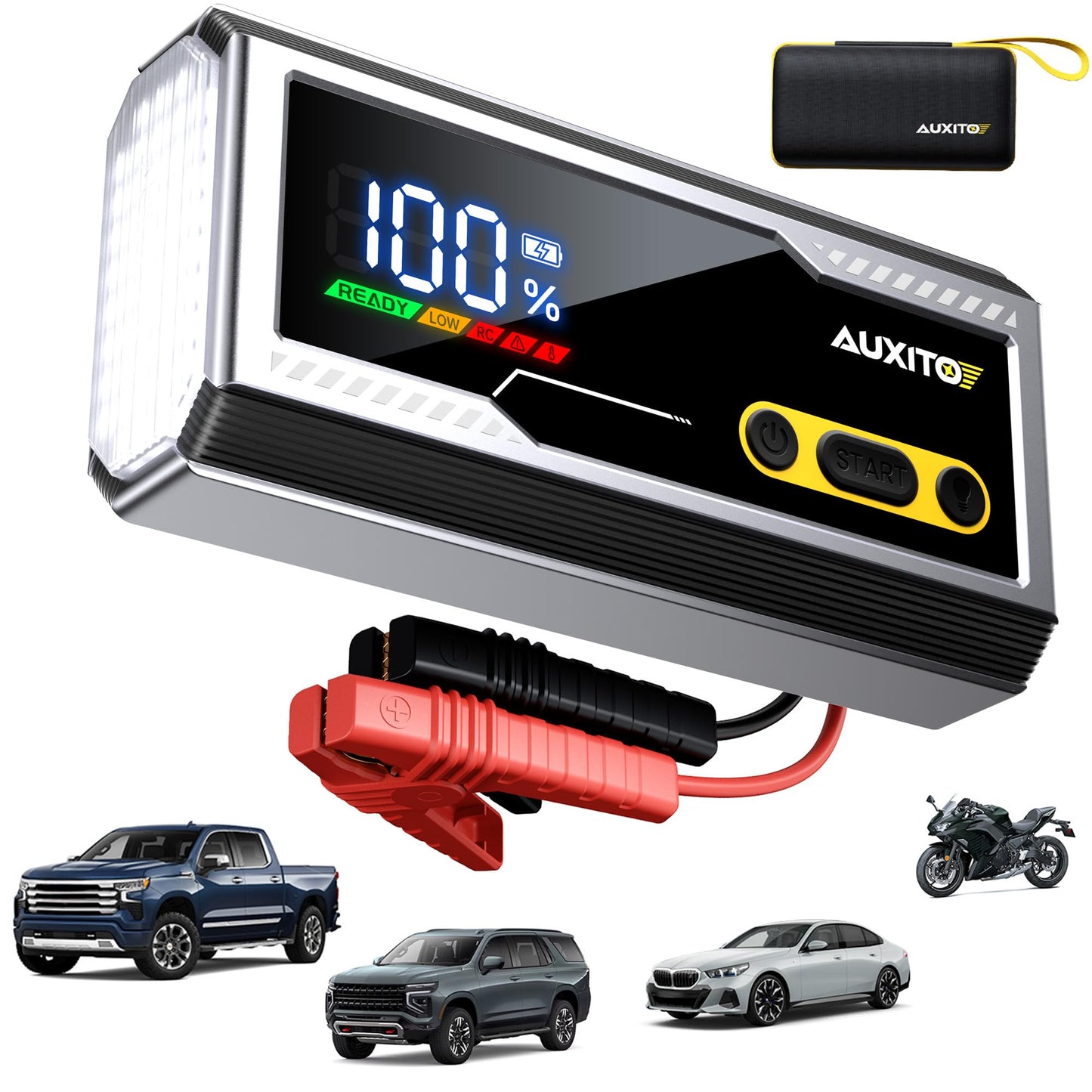 AUXITO 6000A Jump Starter, 12V Car Battery Jump Starter, Up to All Gas & 12L Diesel Engine with LED Display, Portable Jump Box with 3 Modes Flashlight and Jumper Cable, Storage Case
