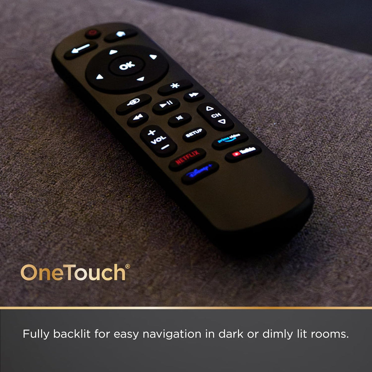 UltraPro OneTouch Universal Remote Control for Samsung TV, LG Universal Remote Control for Smart TV, Roku Remote Replacement, Vizio, Sony, Backlit, Black, 83758