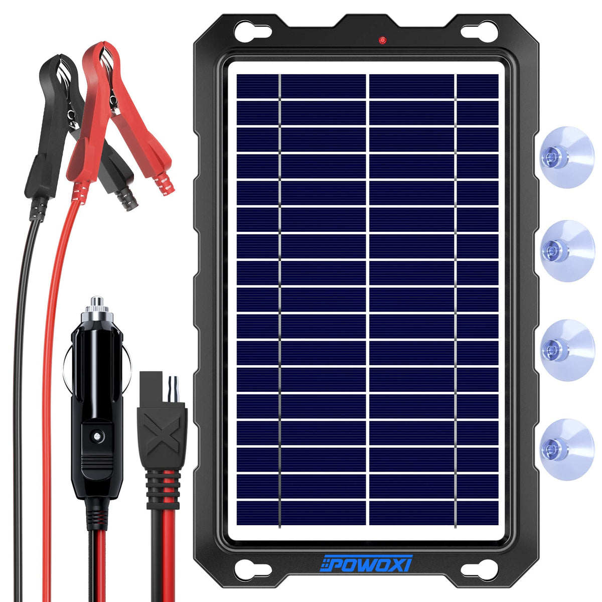 POWOXI Upgraded 7.5W-Solar-Battery-Trickle-Charger-Maintainer-12V Portable Waterproof Solar Panel Trickle Charging Kit for Car, Automotive, Motorcycle, Boat, Marine, RV,Trailer, Snowmobile, etc.