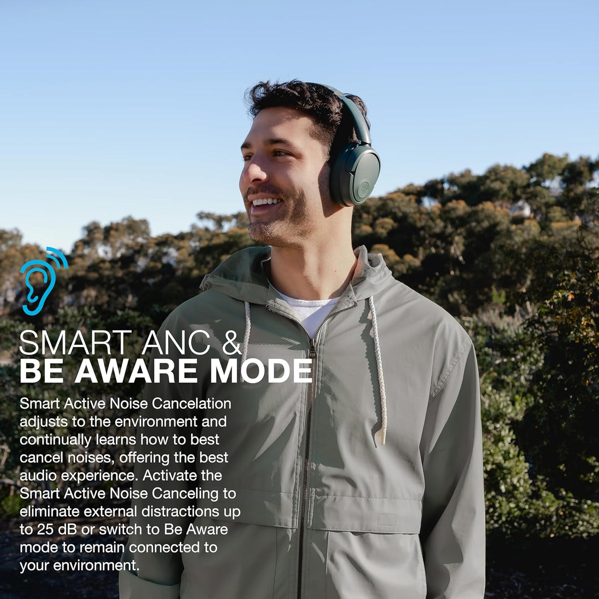JLab JBuds Lux ANC Wireless Headphones, Sage, Hybrid Active Noise Cancelling, Customizable Sound, Spatial Audio Compatible, Premium Over-Ear Bluetooth Headset