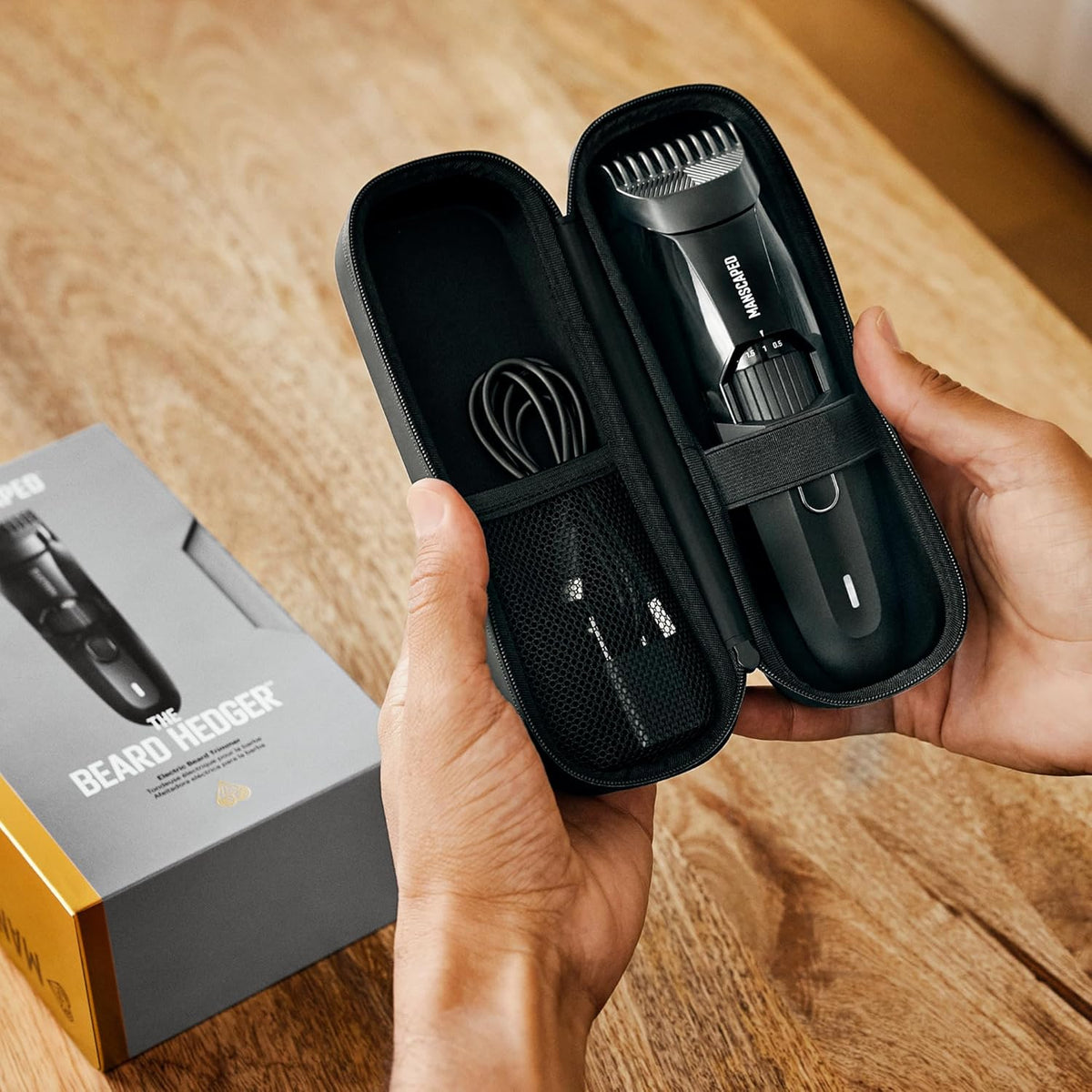 MANSCAPED The Beard Hedger Men's Premium Beard Trimmer, 20 Length Adjustable Blade Wheel, Stainless Steel T-Blade for Precision Facial Hair Trimming, Cordless Waterproof Wet/Dry Clipper