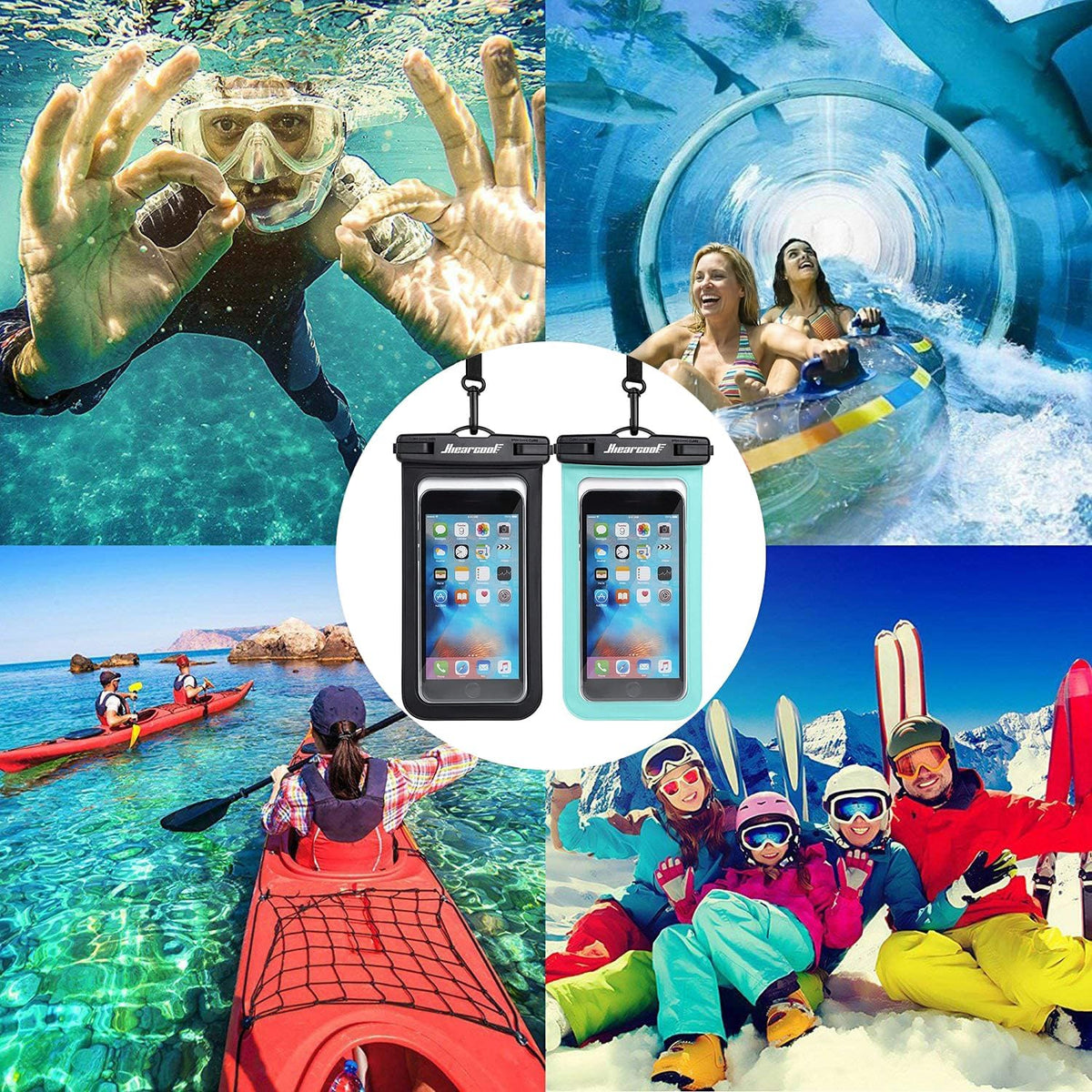 Hiearcool Waterproof Phone Pouch, IPX8 Waterproof Phone Case for iPhone 17/16/15/14 Pro Max, Cell Phone Dry Bag for Beach & Cruise Essentials, Touch Screen, Lanyard Included, 2 Pack (Fits Up to 8.3”)