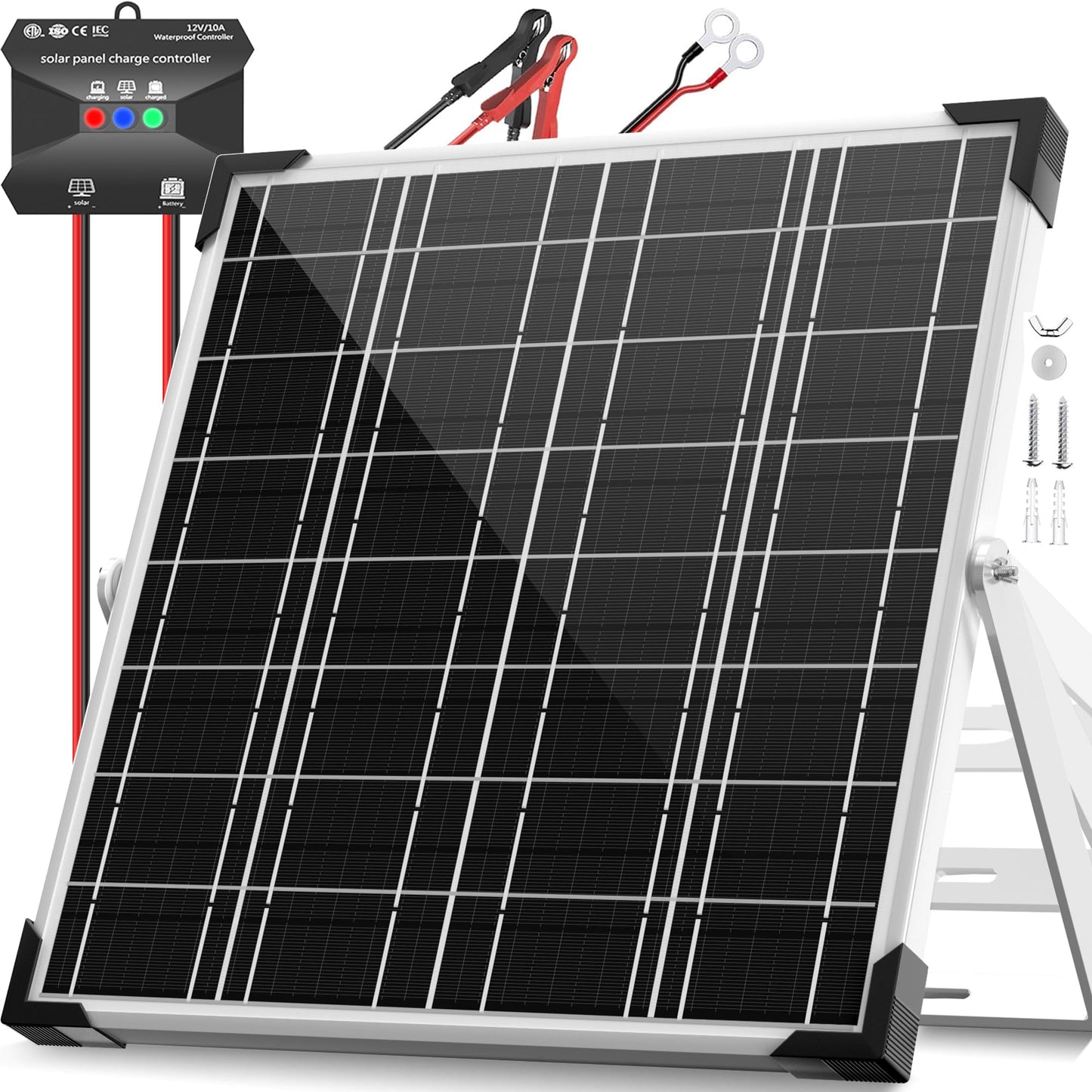 Voltset 12V Solar Battery Charger - 20W Waterproof Solar Panel Kit with Smart MPPT Controller - Trickle Charger Maintainer for Car RV Boat Marine Trailer Automotive Trailer Truck Motorcycle
