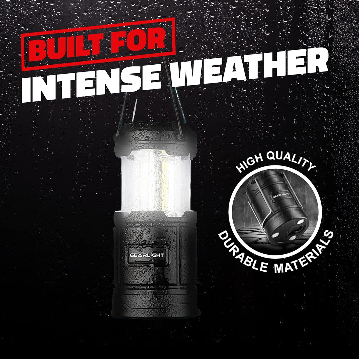 GearLight Camping Lantern - 2 Portable LED Battery Powered Lantern with Magnetic Base and Foldable Hook for Emergency Use or Campsites, Essential Hurricane Survival Kit with Batteries - Black
