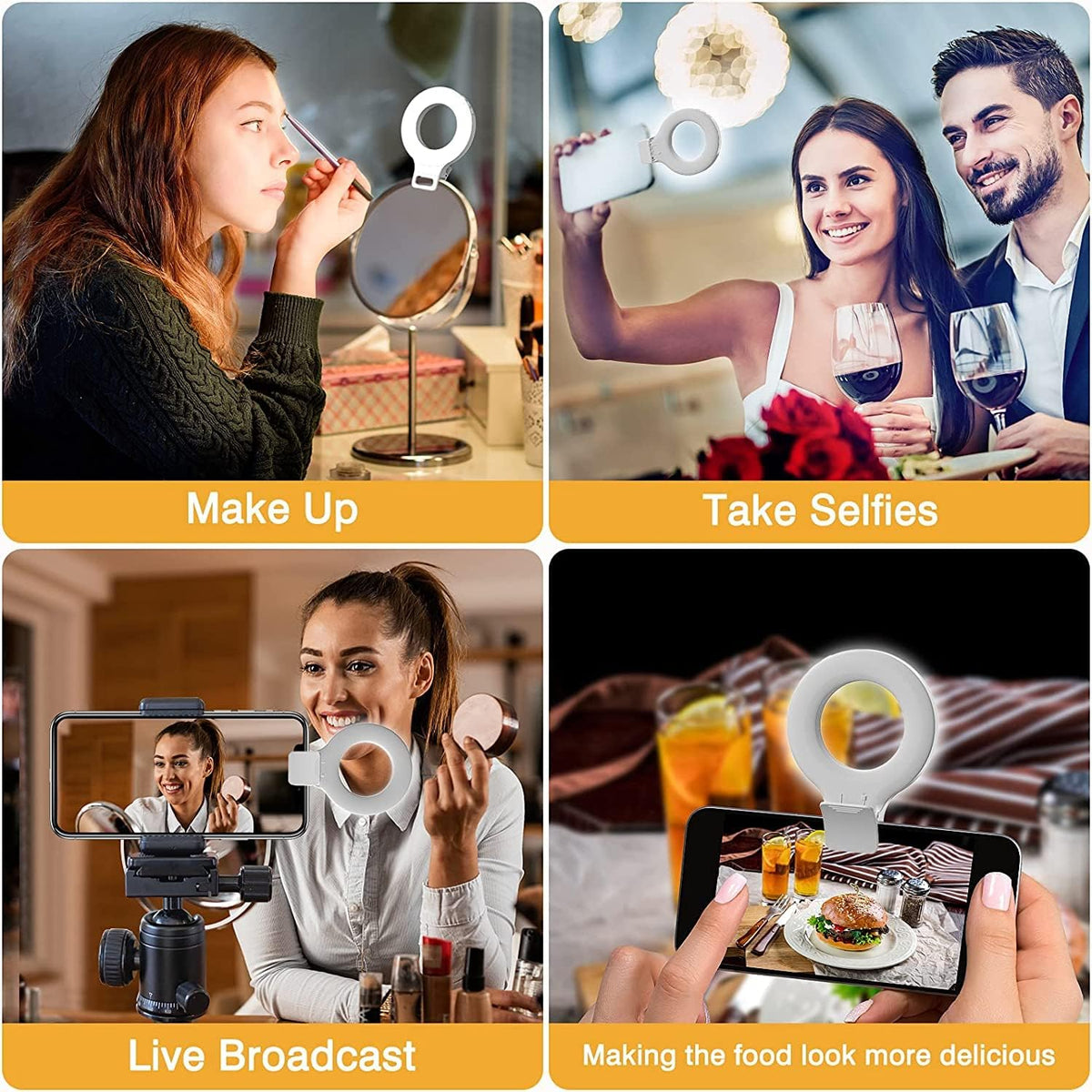 Clip-On Ring Light with 60 LEDs, Rechargeable Selfie Light for Phone, Laptop & Tablet