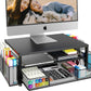 OPNICE Desk Organizer and Accessories, 2-Tier Computer Monitor Stand Riser with Drawer and 2 Pen Holders, Laptop Stand, Office Desk Accessories for Office Supplies, Black