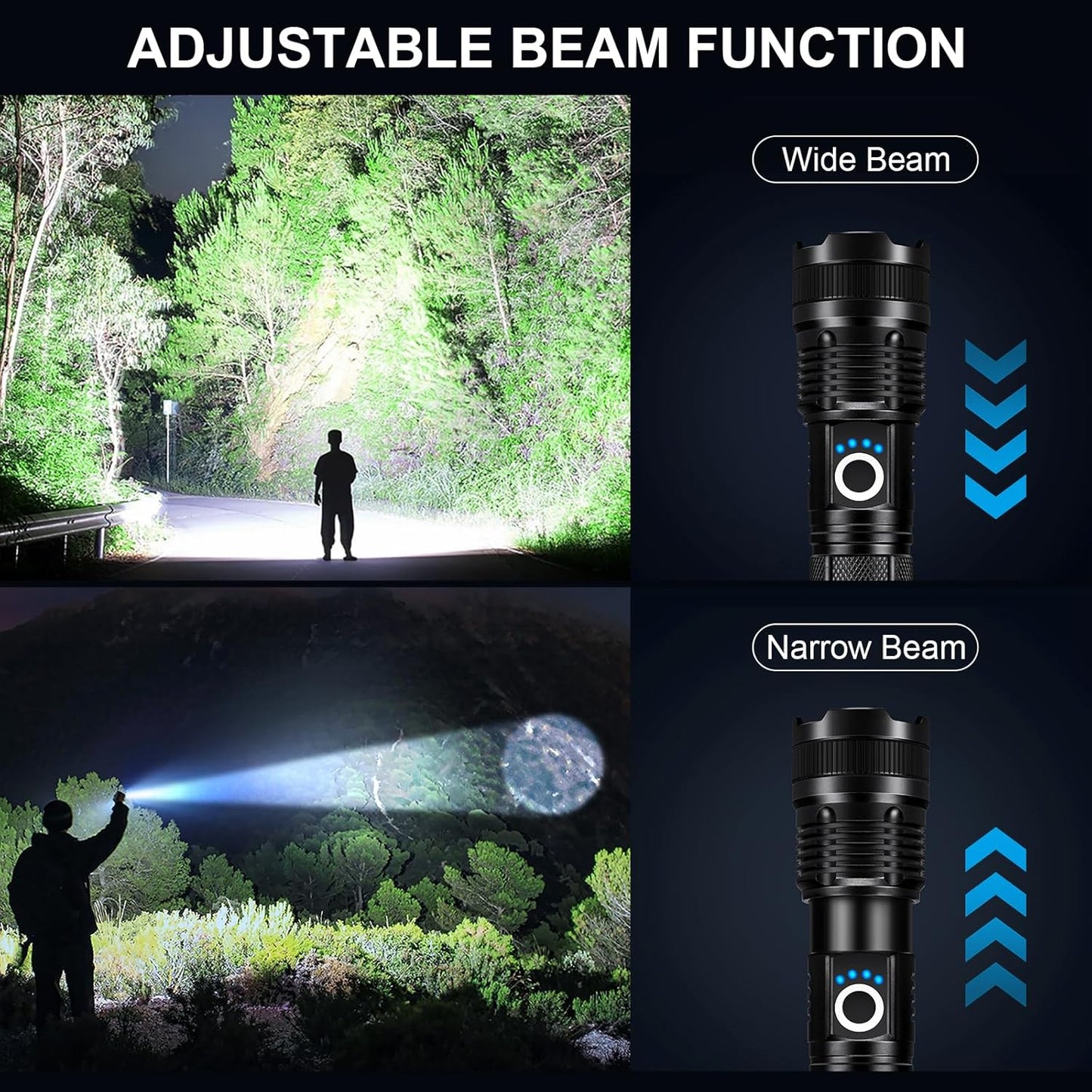 3 Pack Rechargeable Flashlights High Lumens, 990000LM Super Bright LED Flashlight, Adjustable Powerful Flash Light with 5 Modes & USB Cable, Waterproof Handheld Flashlight for Home Camping Outdoor