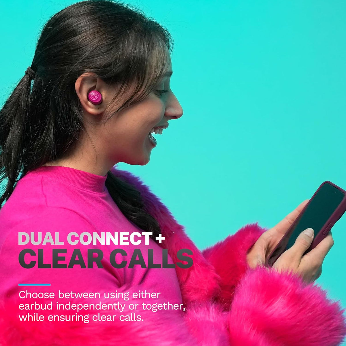 JLab Go Air Pop+ True Wireless Earbuds, in Ear Headphones, Bluetooth Earphones, 35H Playtime Ear Buds, Bluetooth Earbuds with Microphone, USB-C Charging Case, Dual Connect, EQ3 Sound, Dark Pink