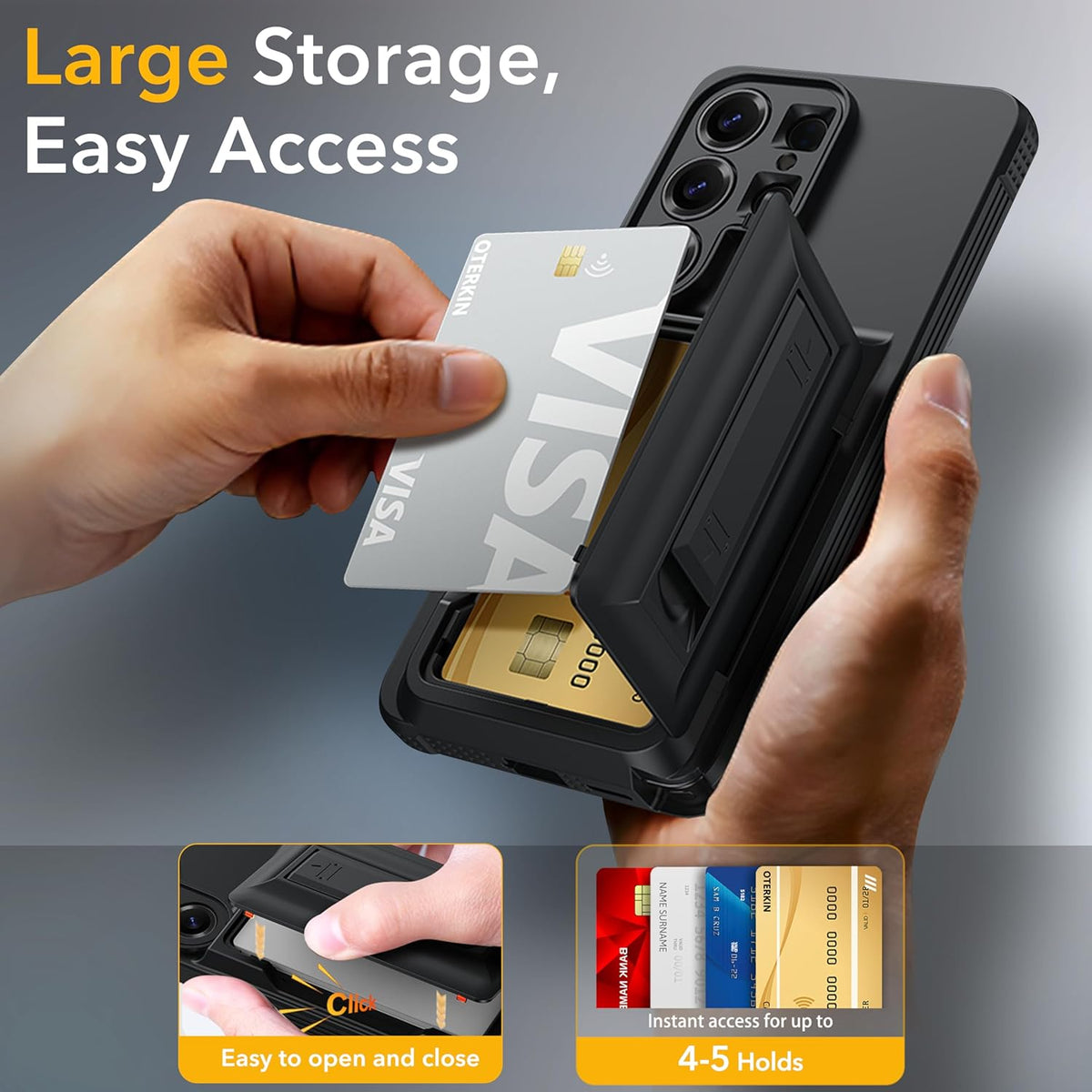Oterkin for Samsung Galaxy S26 Ultra Wallet Case [4-5 Card Holder] [Kickstand] [RFID Blocking] [Full Camera Protection] [Military Grade Protection] Shockproof Rugged Phone Case for S26 Ultra, Black
