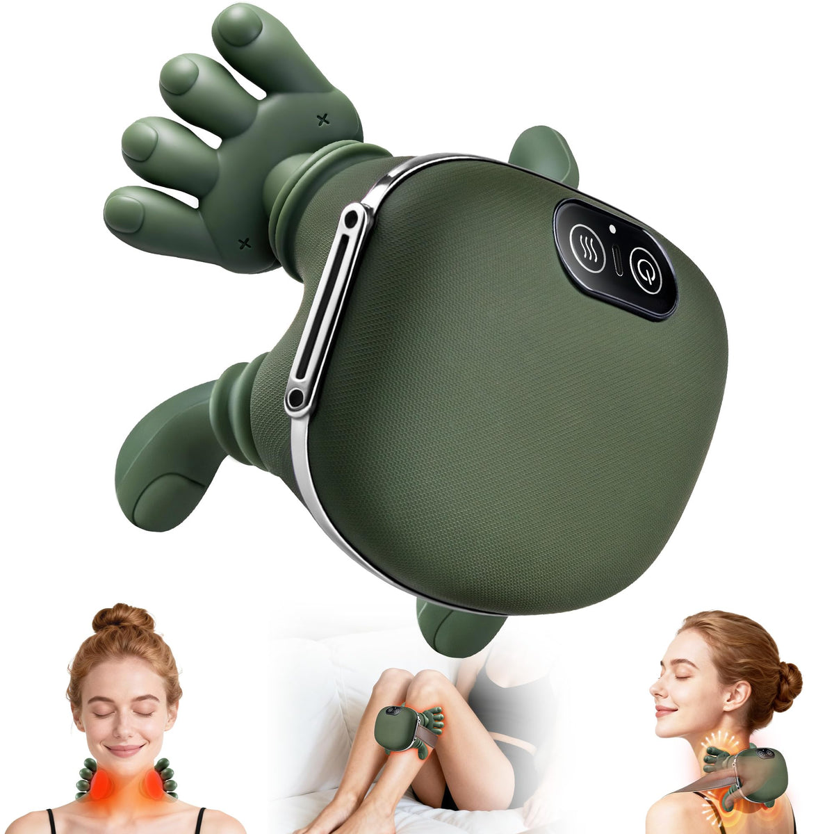 Shoulder and Neck Massager, Bionic Heated Massager, Neck Massager with Fingers, 4D Kneading Massage, Simulates a Real Palm Massage for Comfort, Relax Muscle Tension (Green)