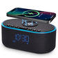 Odokee Wireless Charging Alarm Clock Radio: Qi Certified Fast Wireless Charger for iPhone Samsung - 10W Stereo Bluetooth Speaker - Dimmable Digital Clock with FM Radio for Bedroom Black