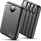 Portable Charger 10000mAh Power Bank with 4 Built-in Cables,LED Display Compact and Battery Pack with Multiple USB Ports All-in-One Travel Charger for iPhone,Android and Other Devices-Black