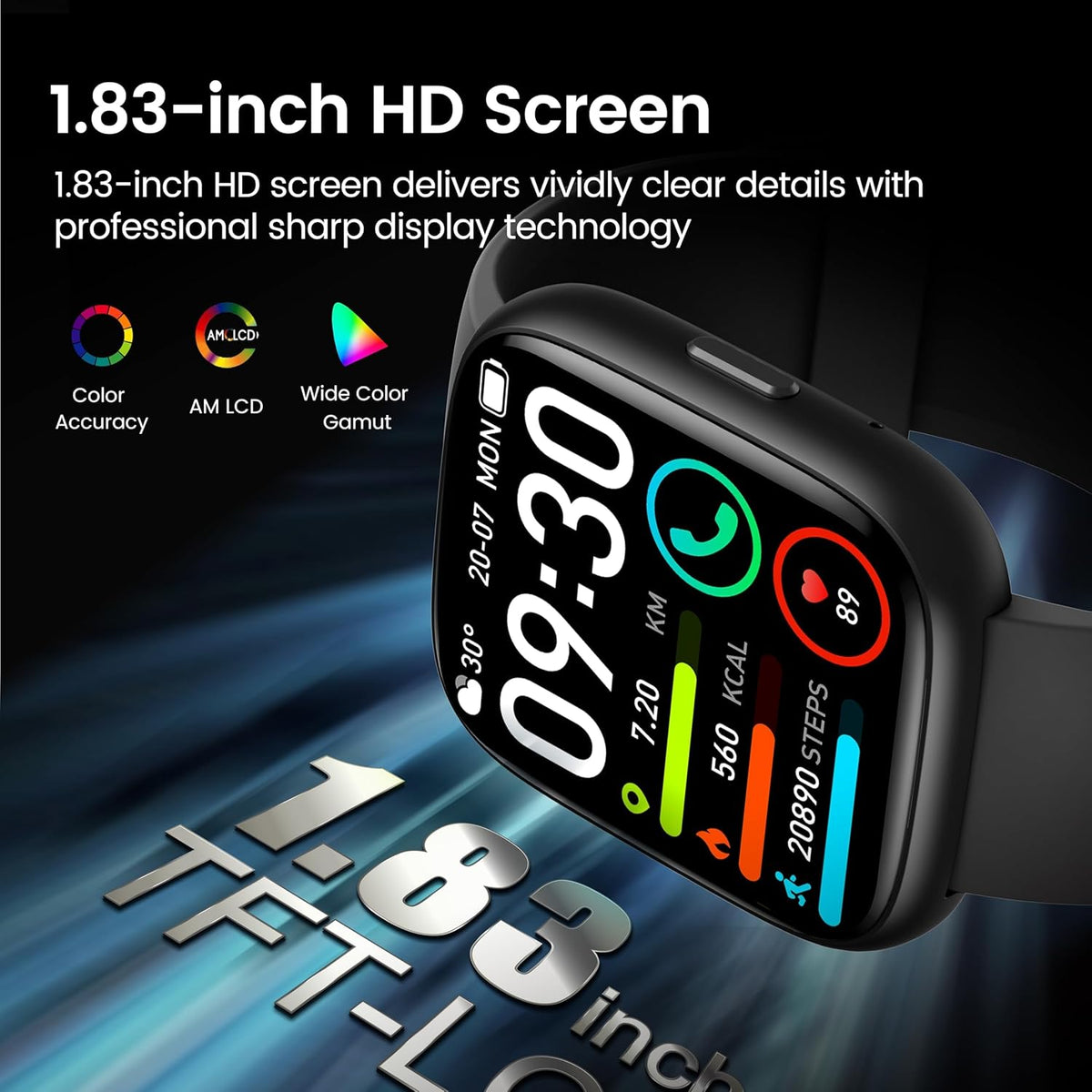 Smart Watch with Alexa Built-in, 1.83" HD Touchscreen Fitness Tracker with Bluetooth Calling, Fitness Watch with Heart Rate/Sleep Monitor, 120+ Sports Modes, IP68 Waterproof Smartwatch for Android iOS