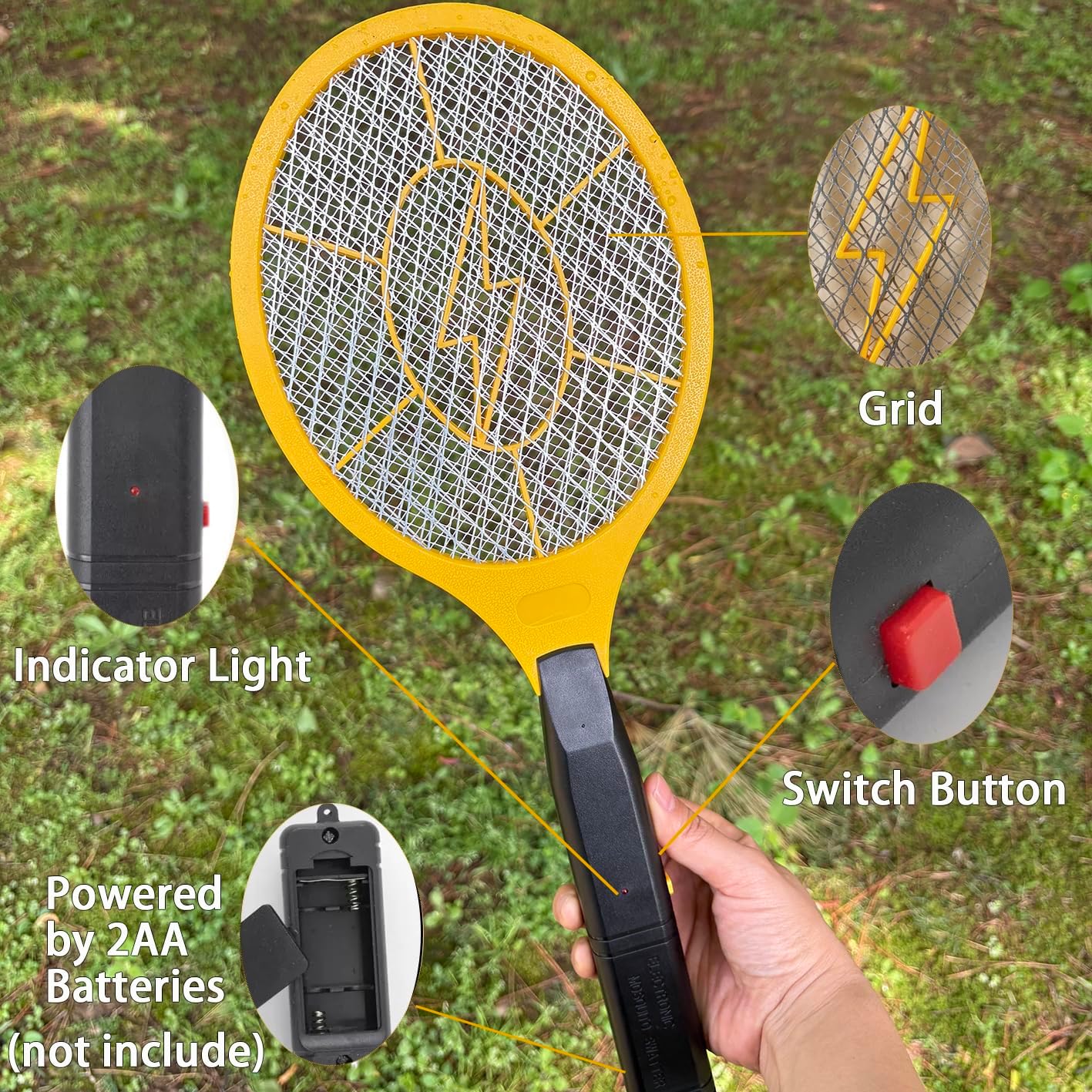 2 Pack Electric Fly Swatter, Handheld Bug Zapper Racket for Outdoor & Indoor, Mosquito Zapper Racket Battery Powered Tennis Mosquito Rackets for Insect