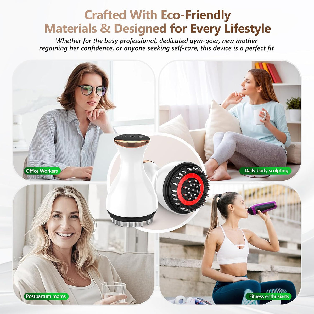 Lymphatic Drainage Massager, Anti Cellulite Massage Tool White 4-in-1 Heat Light Vibration, Suitable for Legs Arms, Abdomen, Helps Eliminate Cellulite Stretch Marks, Leaving Skin Smooth