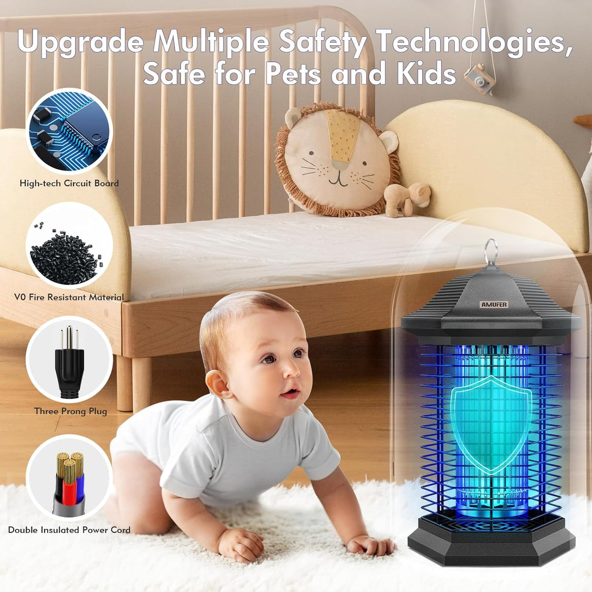 Bug Zapper Outdoor Indoor, 18W Power & 4400V Instant Grid Mosquito Repellent, Insect Control Efficiency Increased 100%, 1/2 Acre Coverage, Fly Trap for Patio, Backyard, Home