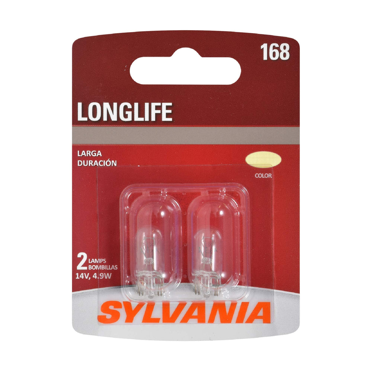 SYLVANIA - 168 Long Life Miniature - Bulb, Ideal for Interior Lighting - Map, Dome, Trunk, Cargo and License Plate (Contains 2 Bulbs)