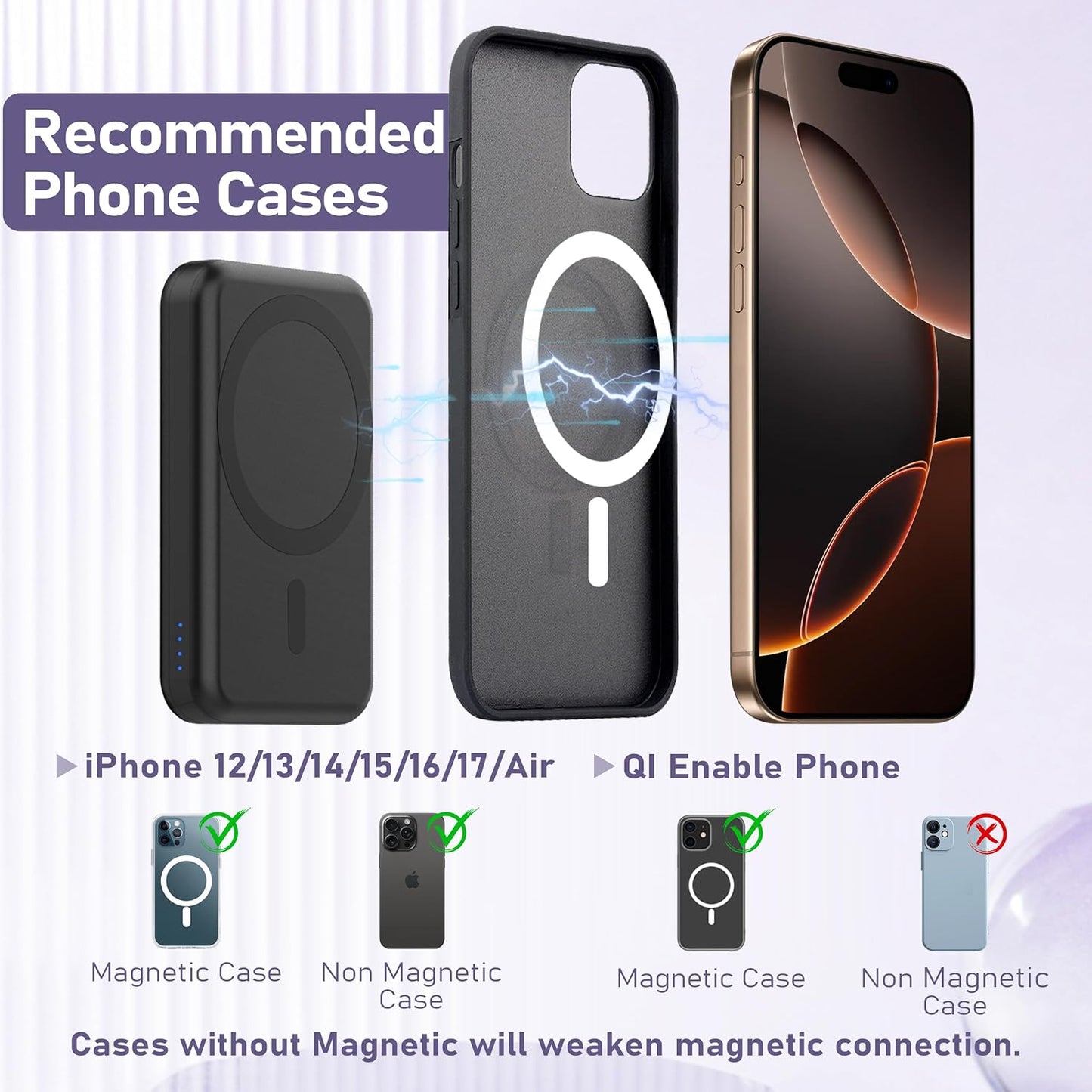 3 in 1 Wireless Charging Station: 5000mAh Removable Power Bank Charger Stand for Phone/Watch/Air Pods - Portable Magnetic Battery Pack for Air 17 16 15 14 13 12 Series