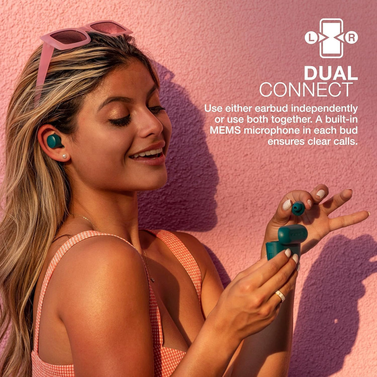 JLab Go Air Pop+ True Wireless Earbuds, in Ear Headphones, Bluetooth Earphones, 35H Playtime Ear Buds, Bluetooth Earbuds with Microphone, USB-C Charging Case, Dual Connect, EQ3 Sound, Teal